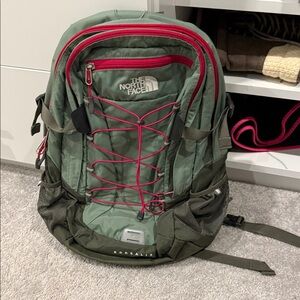 The North Face Olive and Pink Backpack